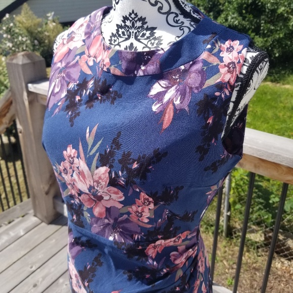 NWT Apricot Blue Floral Sleeveless Dress - Picture 4 of 8